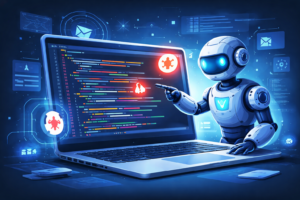 AI Code Review process detecting bugs automatically