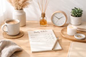 simple living habits and minimalist lifestyle routine setup