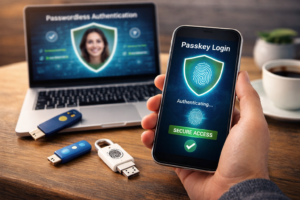 Passwordless login using passkey and biometric authentication