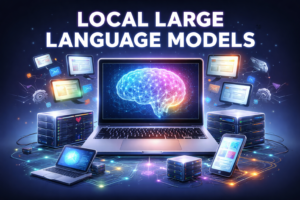 Digital art showing local large language models in action on a computer